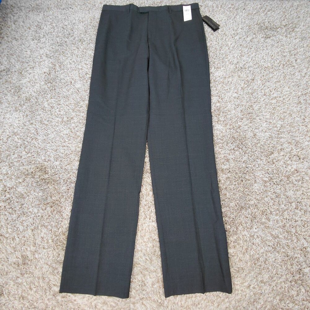 NEW Banana Republic Dress Pants Mens 35x36 Dark Grey Plaid Wool Stretch Slim Fit